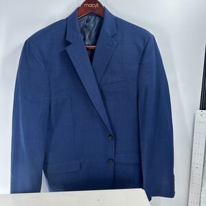 Ralph Lauren Wool Naturel‎ Stretch Lined Macys Blazer Jacket Blue Check Size 48R
